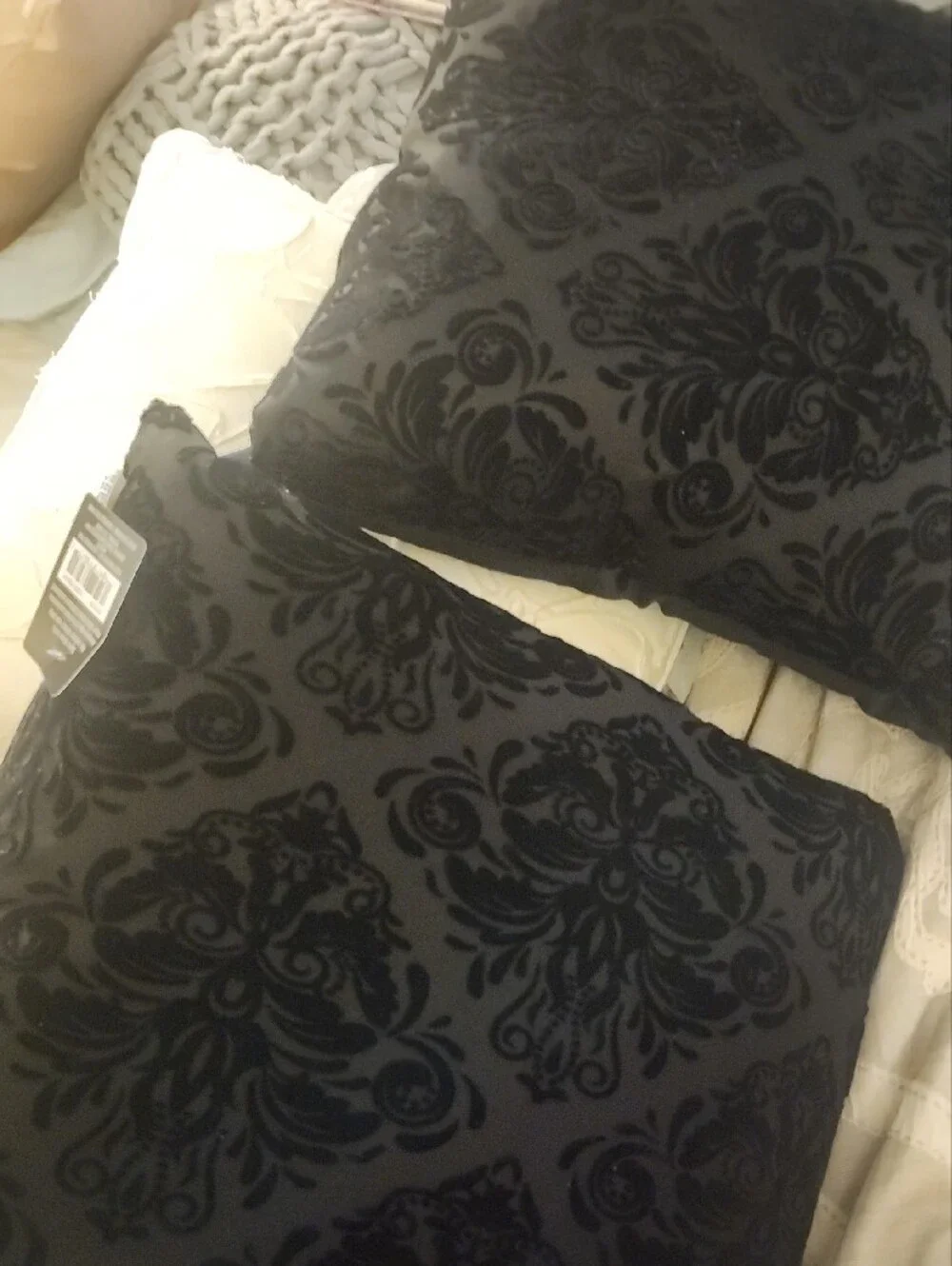 Black Velvet Damask Throw Pillow -Set Of 2